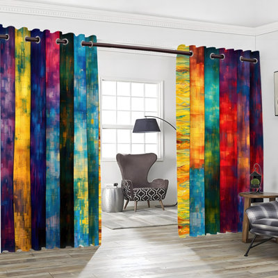 2Pcs Grommet Blackout Curtains, Modern Abstract Vertical Stripe Print Drapes, Sun Blocking Window Curtains for Living Room Bedroom Home Decor