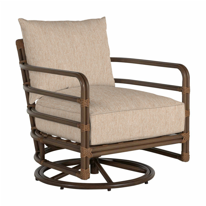 Malibu Swivel Patio Chair with Cushions, Welt, Intermix Bark