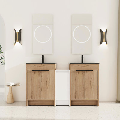 Meuble-lavabo moderne de 60 pouces avec lavabo et rangement en céramique noire - Porte, armoire autoportante en contreplaqué, silencieuse
