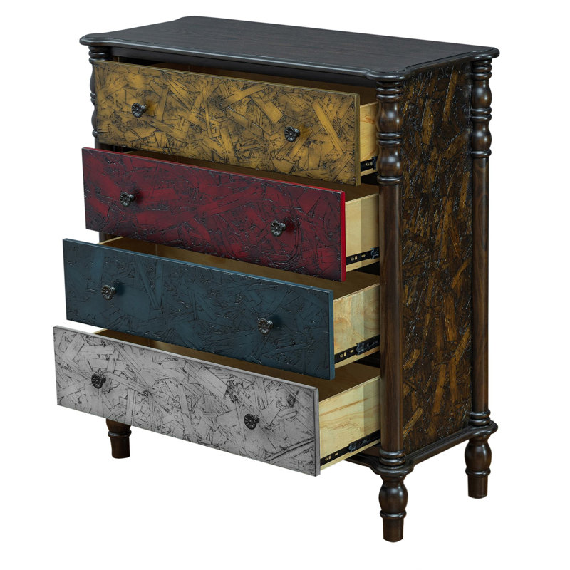 Commode en bois de 81 cm de hauteur avec tiroirs, idéale pour une chambre, un corridor ou une entrée., Coloré