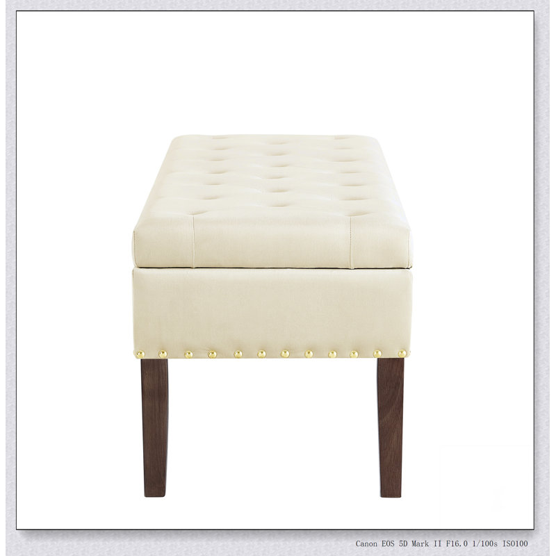 Banc capitonné avec rangement Design simple, confortable et durable, banc multifonctionnel, Crème, crème