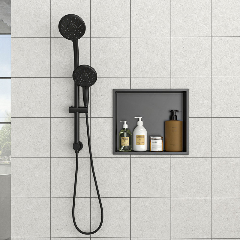 Stainless Steel Shower Niche, Gunmetal Black, Gunmetal Black, 3.94" H x 15" W x 13" D