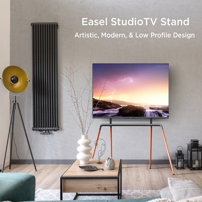 Black and Wood Easel TV Stand with Mount for 42"-84" TVs