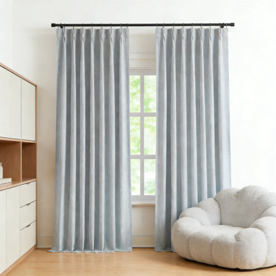 Blue Gray Pinch Pleat Hooks Thermal Blackout Curtains Linen 40"Wx95"L 2 Panels