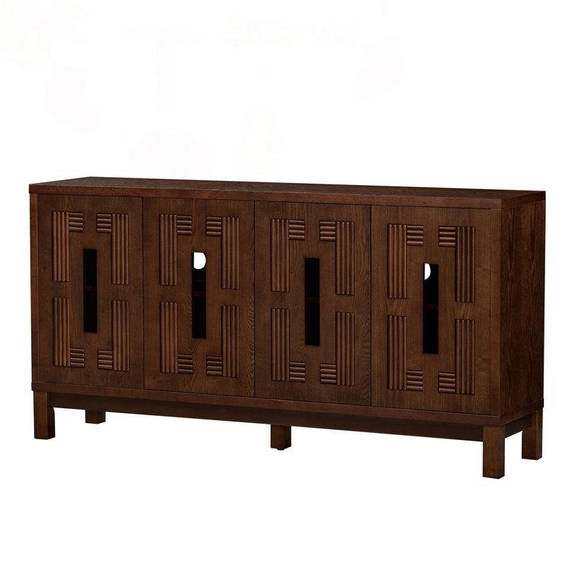 Buffet Mid-Century moderne avec motif ajouré sculpté, Noyer