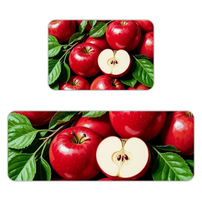Ensemble de 2 pièces : tapis de sol en flanelle, moitiés de pommes rouges (gros plan)