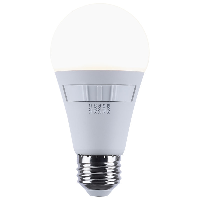 12 Watt A19 LED 27K/3K/35K/4K/5K CCT Selectable Medium Base White Finish 120 Volt, 12 W, 1100 Lumens
