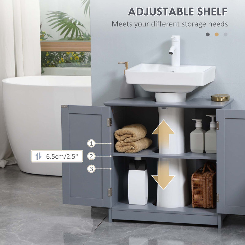 Gray MDF Pedestal Under Sink Bathroom Cabinet with Shelf