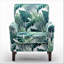 Patterned Polyester Blend Armchair, Solid Birch Wood Frame with Brown Tapered Legs