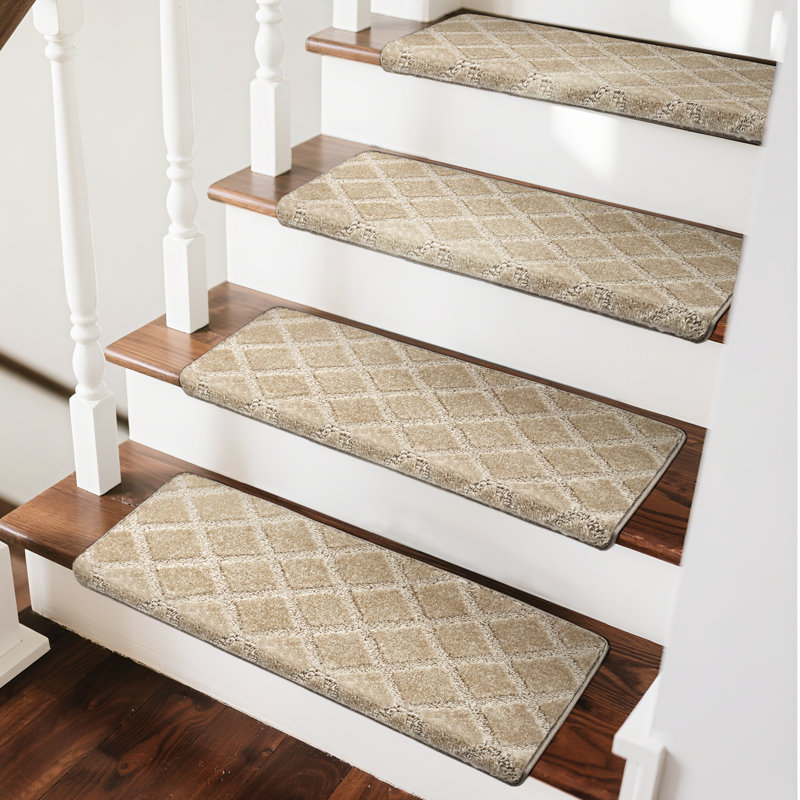 Ensemble de 12 tapis en polypropylène à motif de treillis Bullnose, Crème