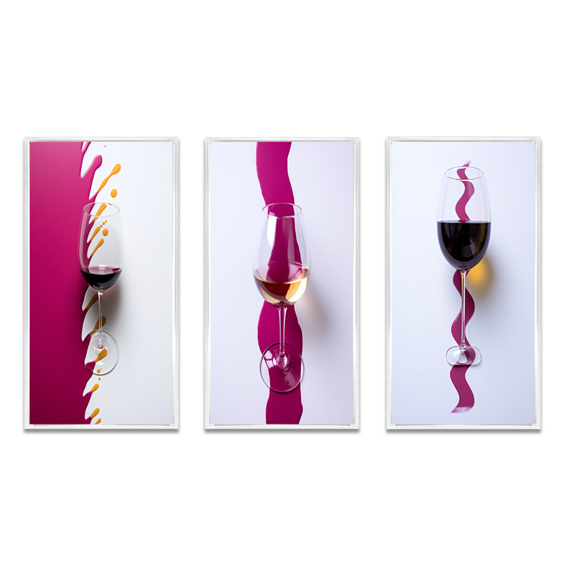 Verre à vin rouge, présentation magenta - ensemble de 3 pièces de vin et champagne, Cadre flottant blanc, H 40 po x l 60 po