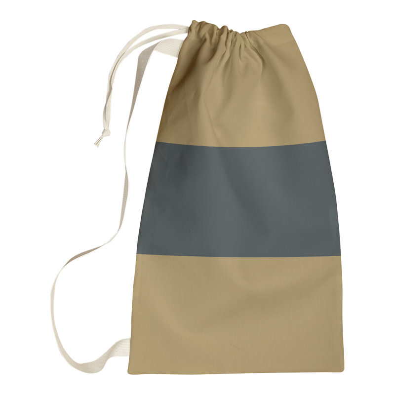 Fabric Laundry Bag with Handles, 29" H x 18" W x 1.5" D, Gold/Steel Gray/Gold