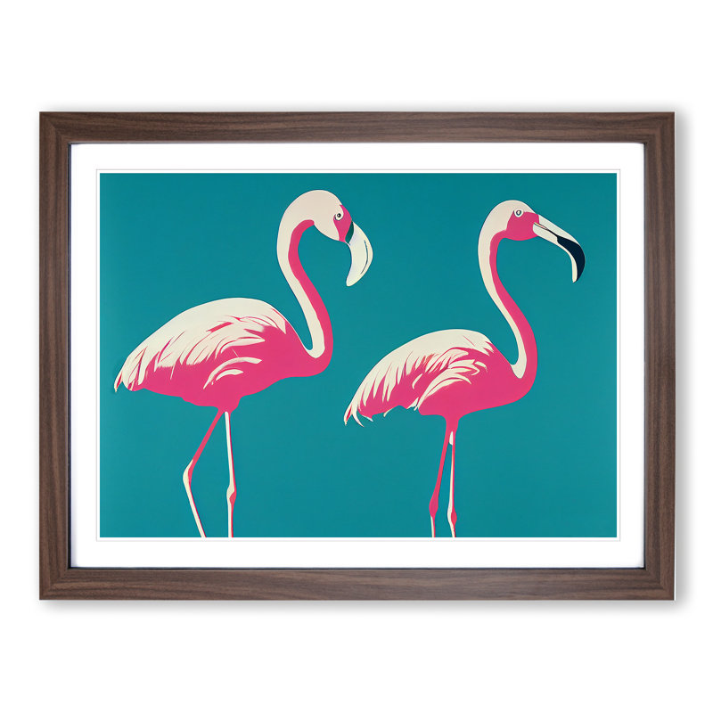 Expressive Flamingos - Single Picture Frame Print, 46cm H x 64cm W x 2cm D, Walnut