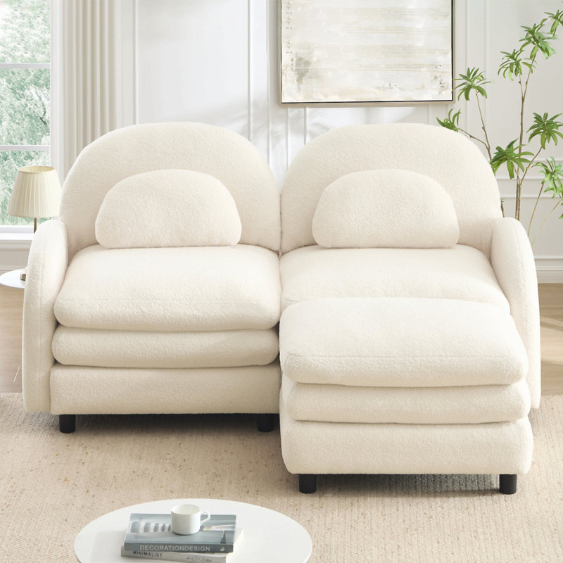Canapé-lit en tissu Teddy, Ourson blanc et beige, L 68,5 po