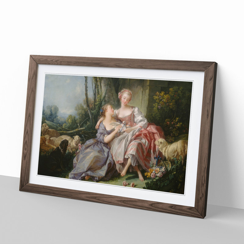 The Love Letter by Francois Boucher - Picture Frame Painting, Walnut Framed, 27cm H x 36cm W x 2cm D