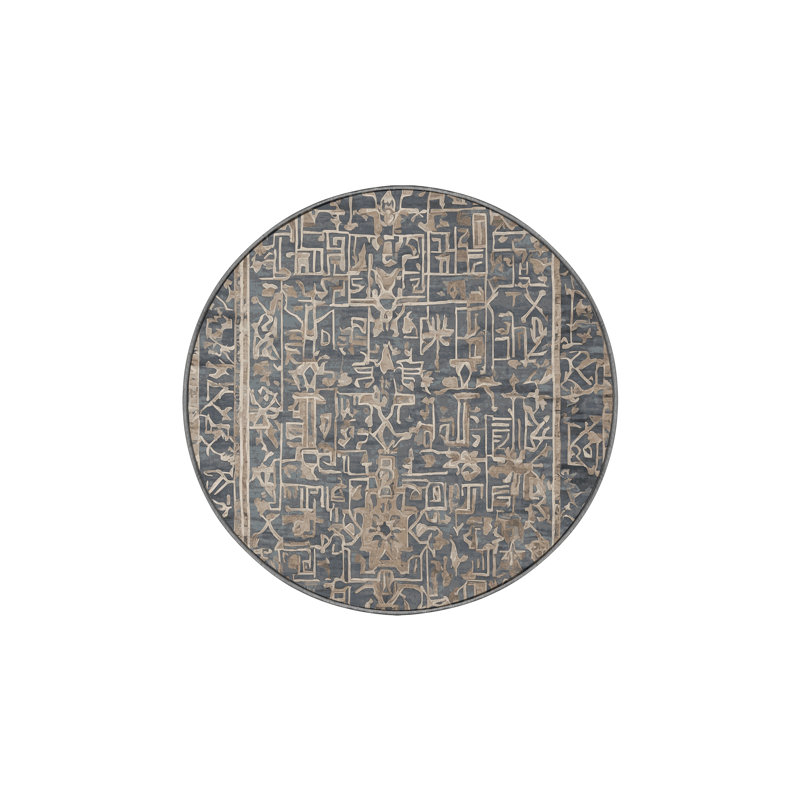 Tapis gris soyeux et moelleux, Rond 4 pi