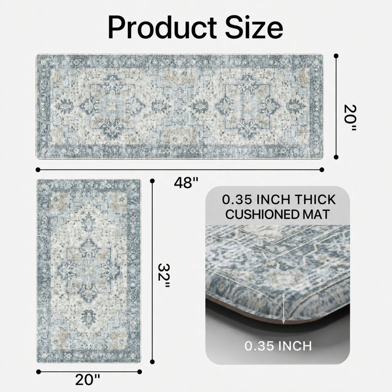 Comfort Rebound PVC Anti-Fatigue Kitchen Mats with Cushioned Support, Non-Skid, Water Resistant, Blue