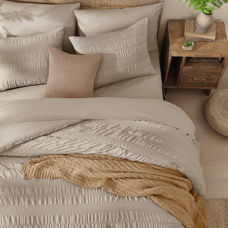 Comforter Set, Seersucker Bed in a Bag Soft All Seasons, Bedding Sets with Comforter, Flat Sheet, Fitted Sheet, Pillow Shams, Pillowcases