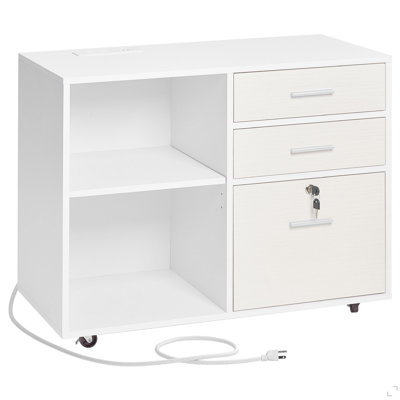 Classeur mobile 3 tiroirs en bois avec bande lumineuse blanc