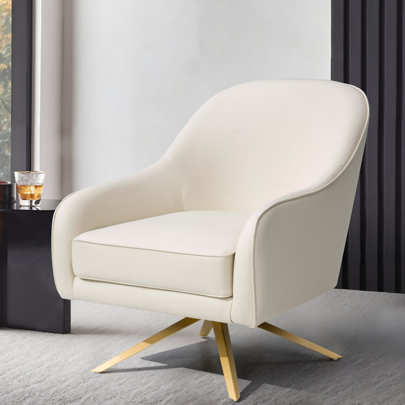 Pokorny 28.4'' Wide Faux Leather Swivel Armchair, White