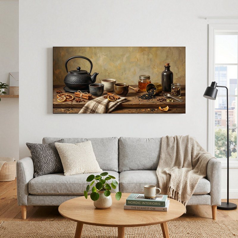 Nature morte sur toile, ensemble de 1, 32“W x 16”H, Toile tendue