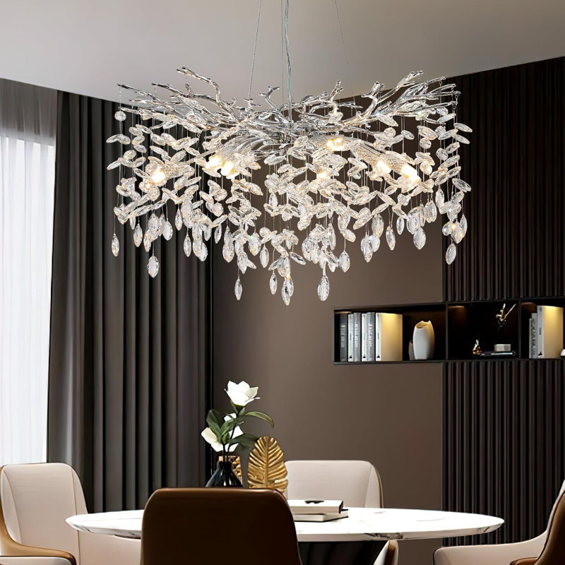 Paree Dimmable Crystal Chandelier, Silver, 17.7" H x 30" W x 30" D