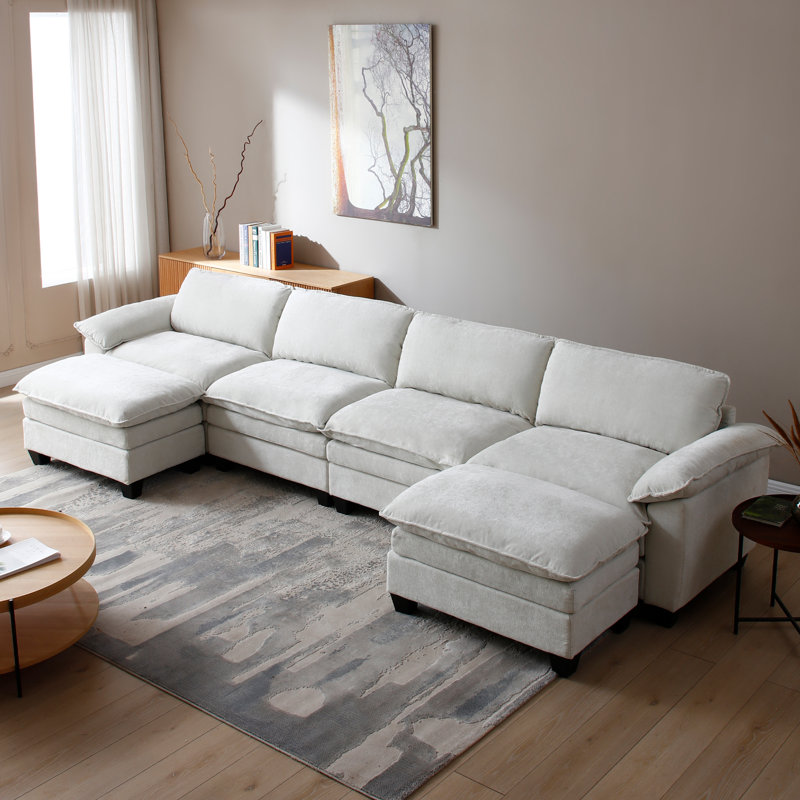 Canapé modulaire en U en chenille de 157 po de large pour salon, Chenille beige