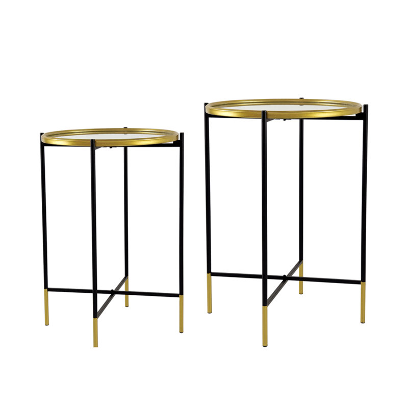 Hannes Black and Gold Metal Side Tables with Glass Top