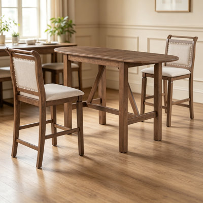 Ensemble de table de salle à manger à hauteur de comptoir en bois 3 pièces avec 2 chaises rembourrées pour petite place