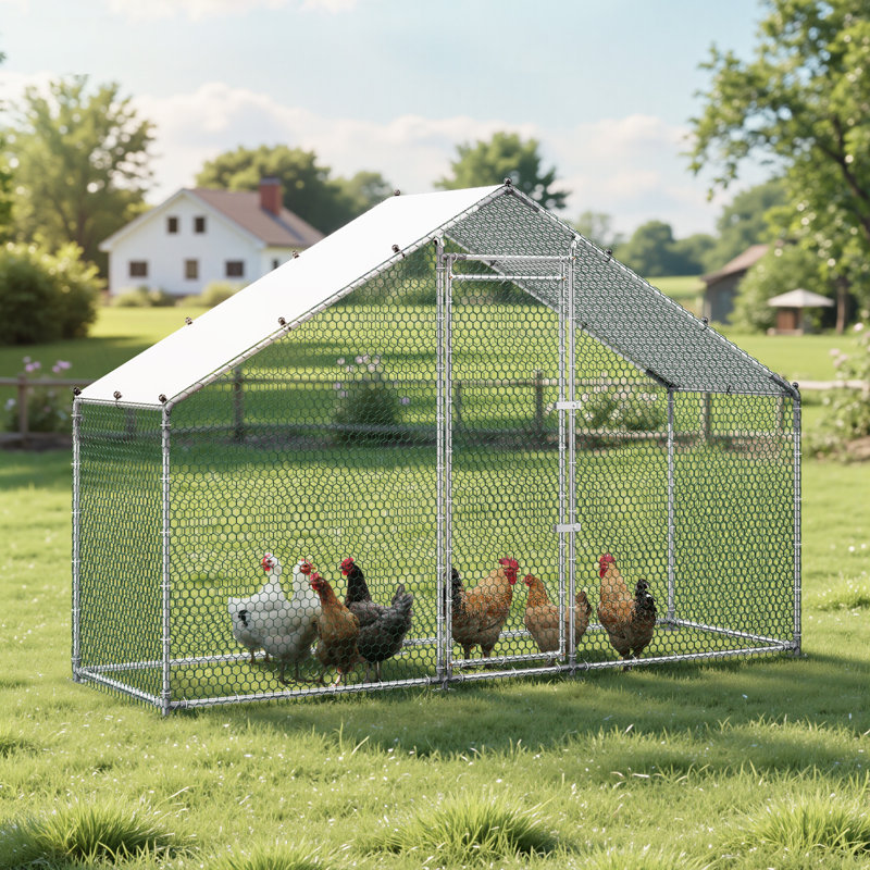 Grand poulailler en métal, 3 x 1 x 2 m, enclos extérieur avec bâche imperméable et structure robuste, toit en flèche, idéal pour les canards, lapins, poules et oies. Usage extérieur, jardin ou ferme.