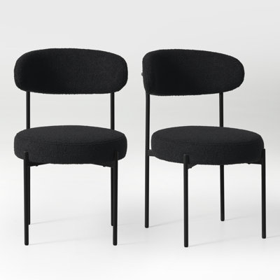 Faux Shearling Fabric Upholstered Side Chair With Metal Leg