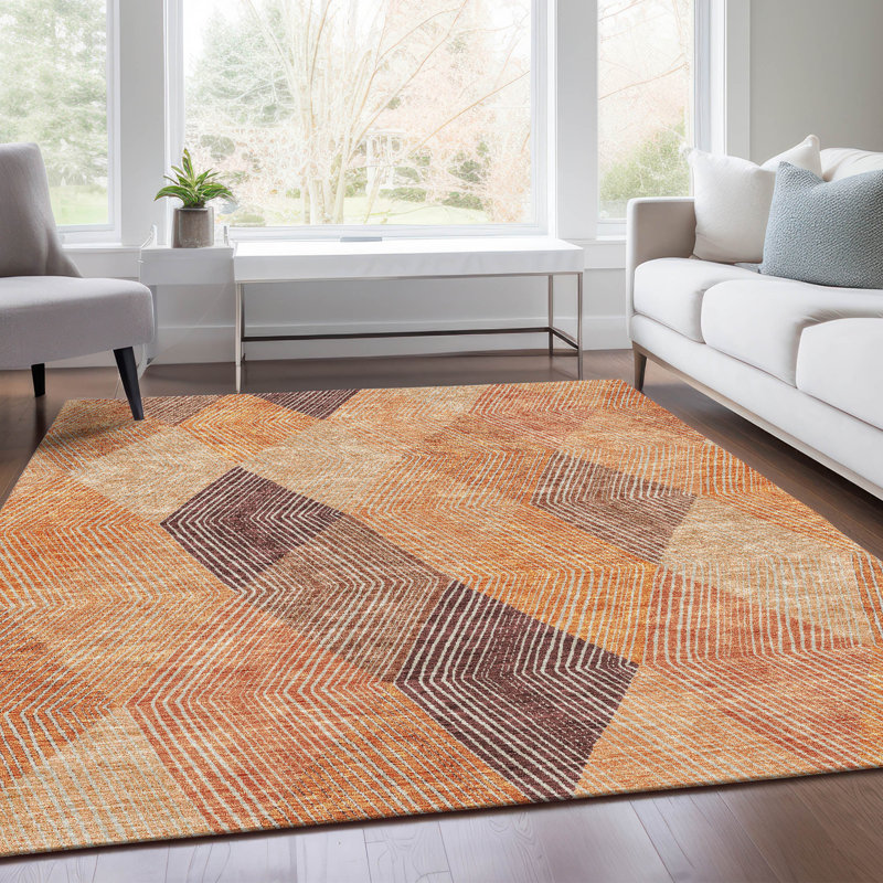 Premium Machine Washable Prisco Orange Rug, Rectangle 10' x 14'