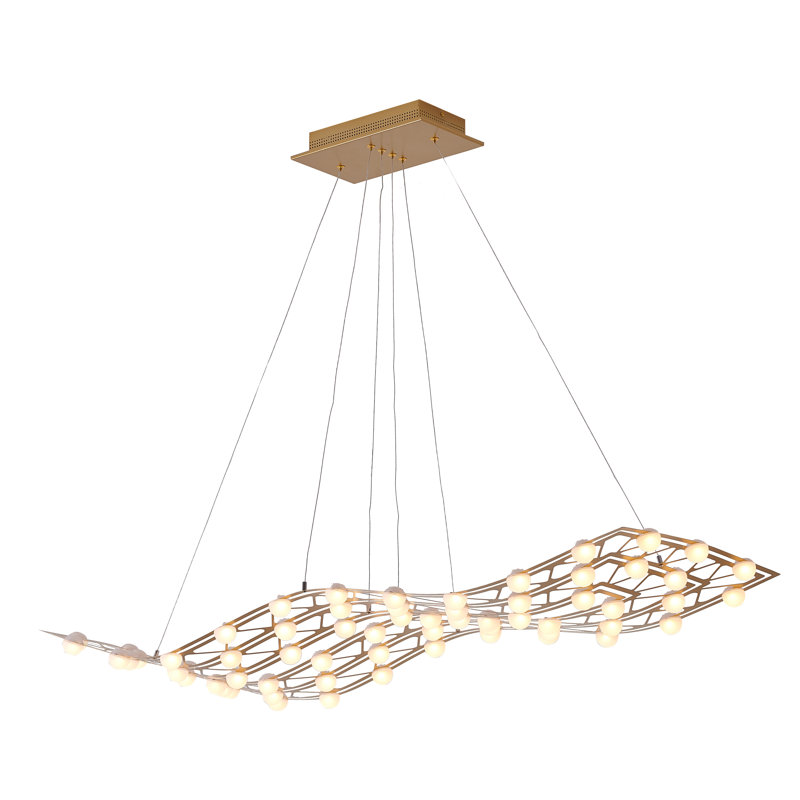 Lustre 57 lumières DEL dorées à intensité variable avec diffuseurs en acrylique blanc