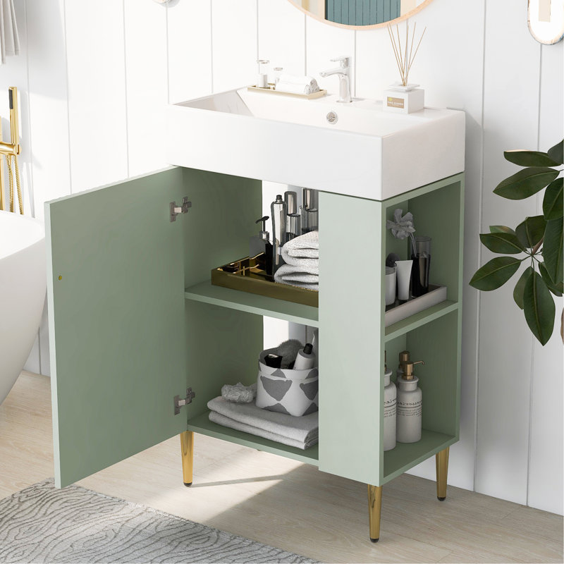 Meuble-lavabo moderne avec rangement spacieux et design élégant, Vert