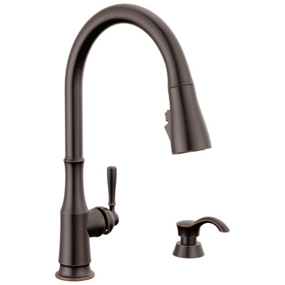 Capertee Oil Rubbed Bronze Kitchen Faucet with Pull Down Sprayer and Soap Dispenser, Modern Single Hole Kitchen Sink Faucet, Single Handle, Venetian Bronze