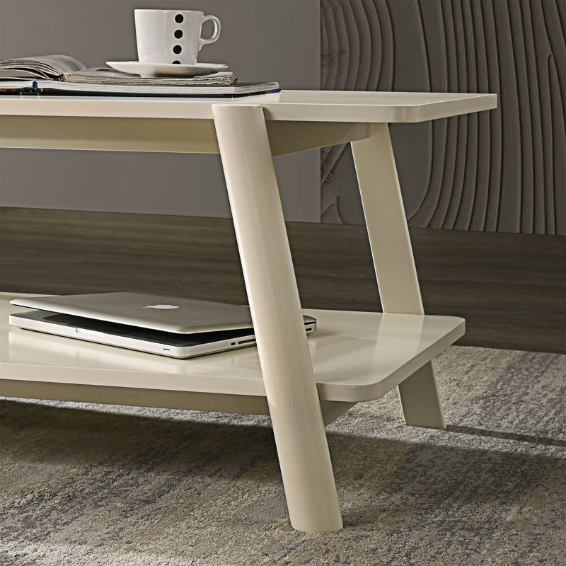 Table basse en bois avec tablette, H 17,73 po x l 20,17 po x P 43,32 po, Blanc cassé