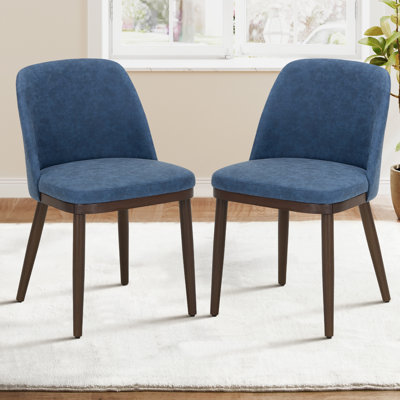 Modern Compact Fabric Upholstered Dining Chair ,with Solid Wood Legs, Ergonomic Curved Back, Easy Assembly