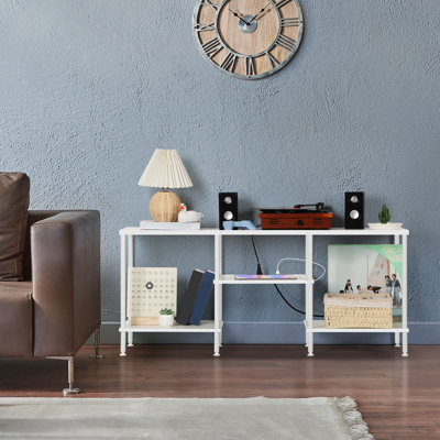 Console étroite avec station de charge et rangement, table de canapé étroite avec prise d'alimentation et port USB, table de canapé derrière, pour salon, couloir, entrée