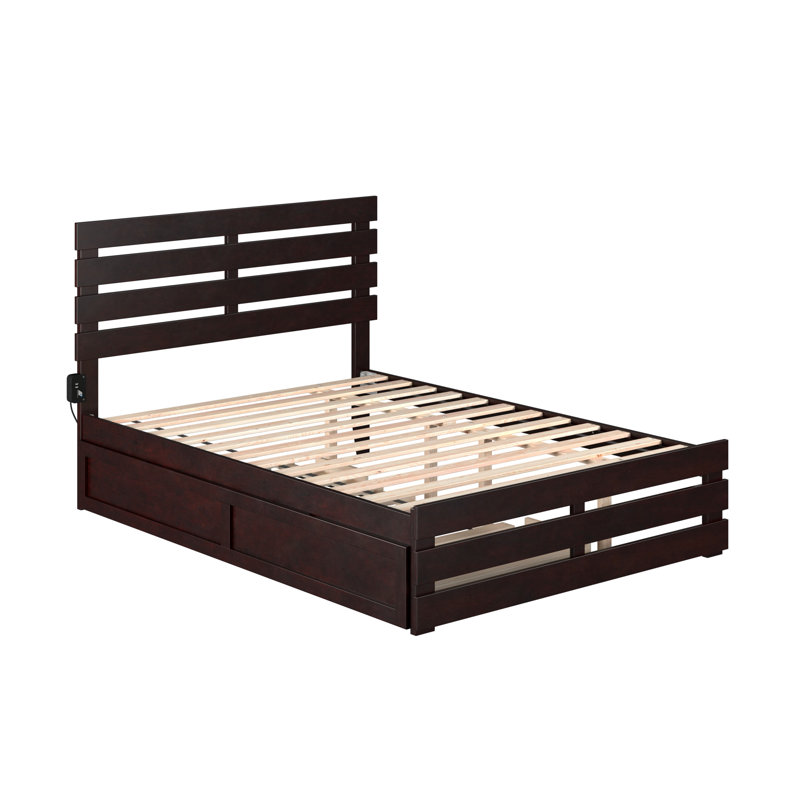 Lit plateforme en bois de qualité supérieure avec pied de lit et lit gigogne Jaqson, Double, Espresso