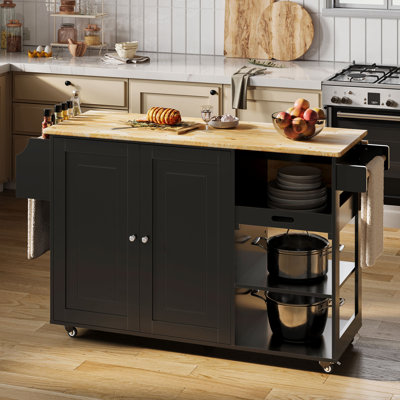 Chariot pour îlot de cuisine avec roulettes et tablettes réglables ouvertes Elik