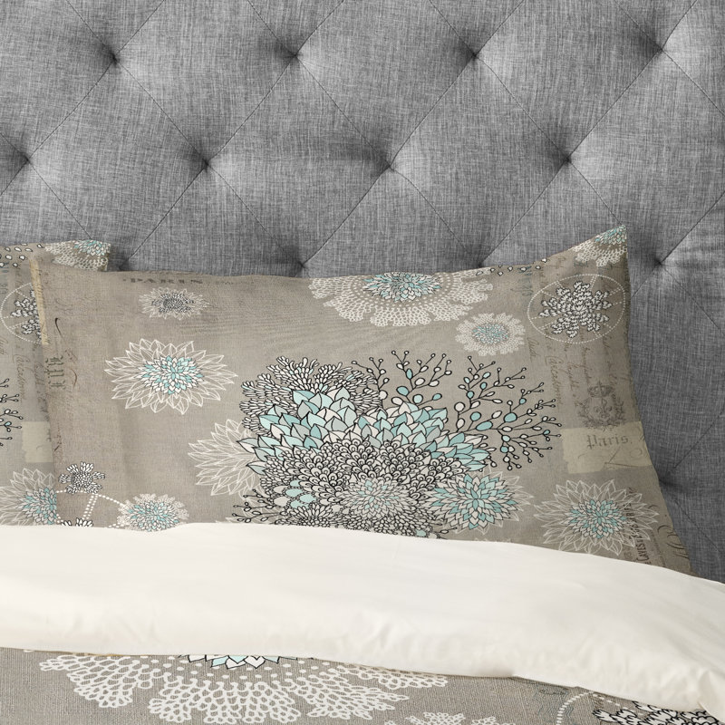 Taie d'oreiller Iveta Abolina, Standard, Motif floraux gris