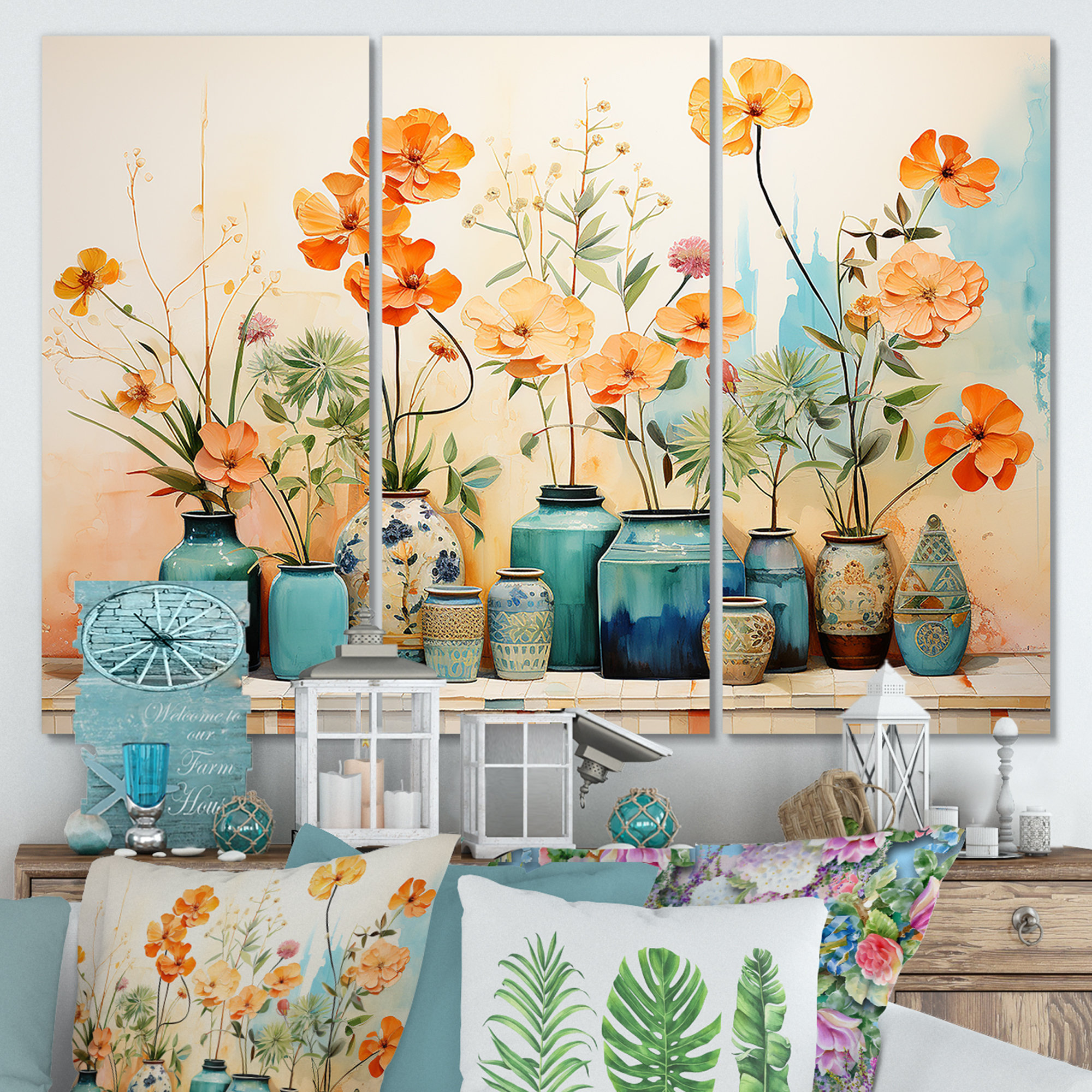 Red Barrel Studio?? Blue Floral Watercolor Pottery II - Boho Pottery ...