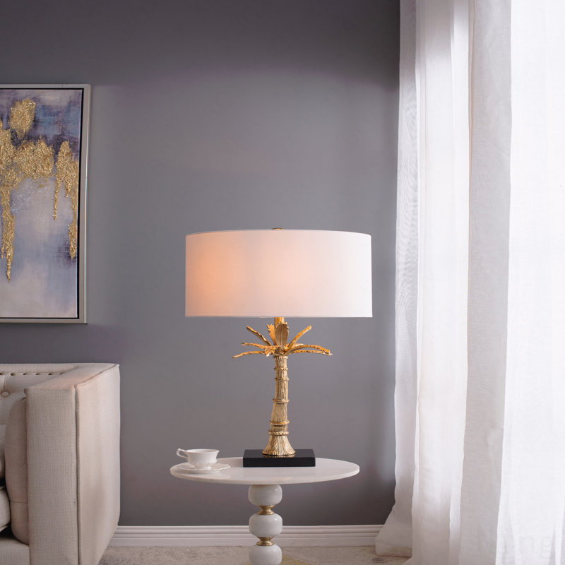 D16x31" Leaf Lamp With Marble Base, Gold