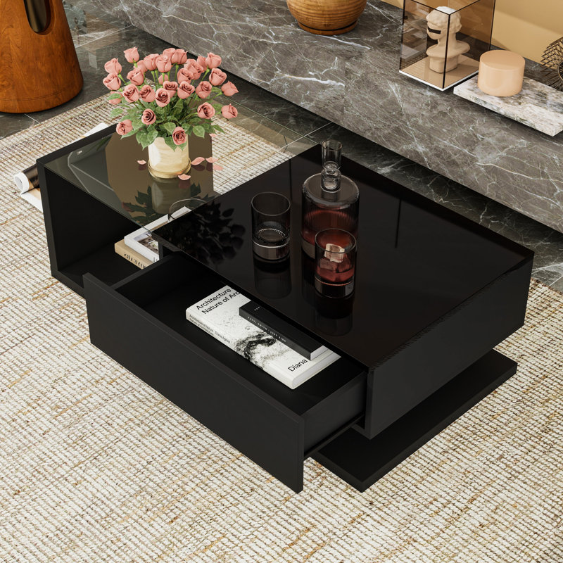 Coffee Table with Storage Drawer, Black