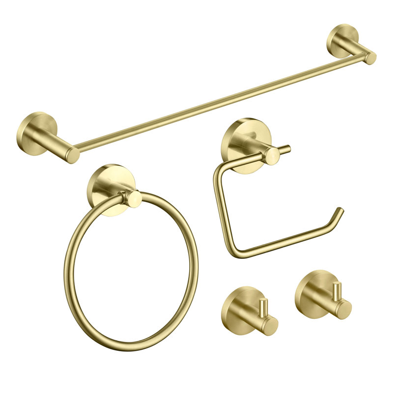 Circular 5 - Piece Bathroom Hardware Set, Brushed Gold