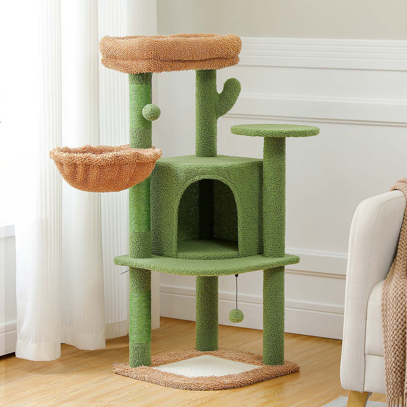 Tour pour chat à plusieurs niveaux avec perchoir confortable avec poteaux à griffer recouverts de sisal et boules remplaçables pour chats d'intérieur