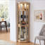Vitrine de coin lumineuse - Vitrine de salon, objets de collection antiques, rangement pour verres à vin et à bar - Design élégant d'angle avec lumières incluses - chêne-131286050
