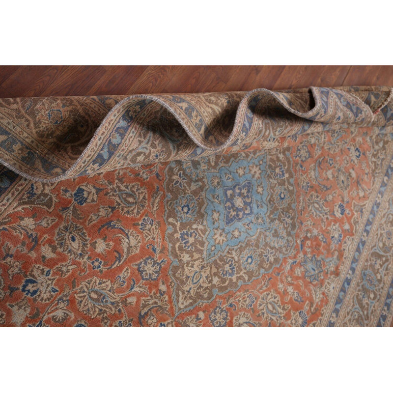 Tapis traditionnel orange en laine à motif floral 6 x 9