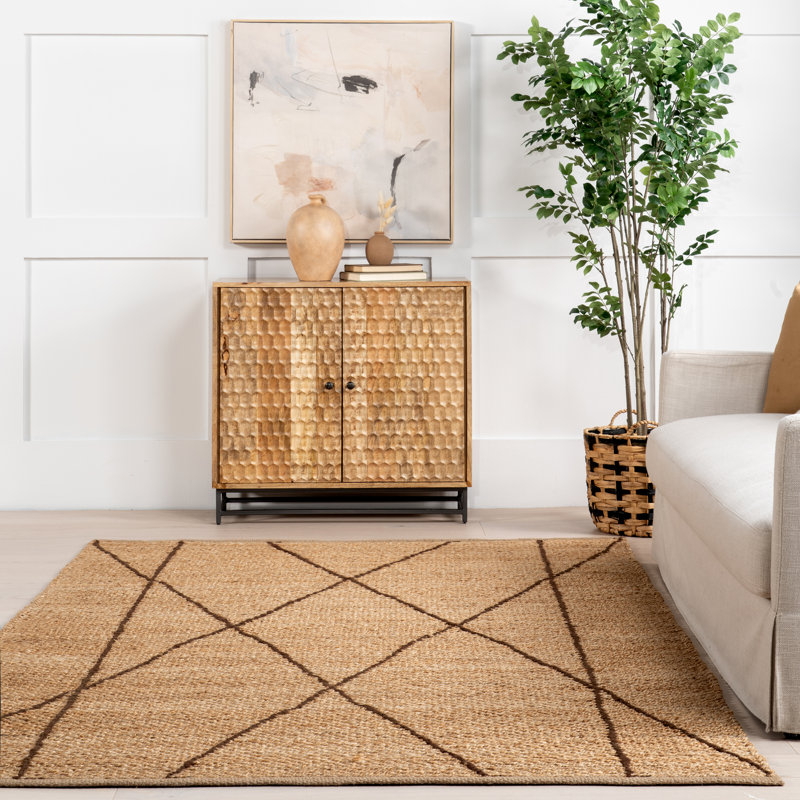 Calanthe Abstract Jute Area Rug for Dining Room Living Room, Natural/Brown, Rectangle 4' x 5'