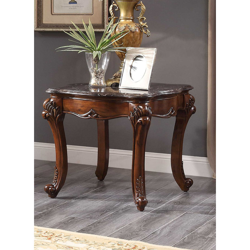 Miyeon Cherry Wood End Table with Marble Top